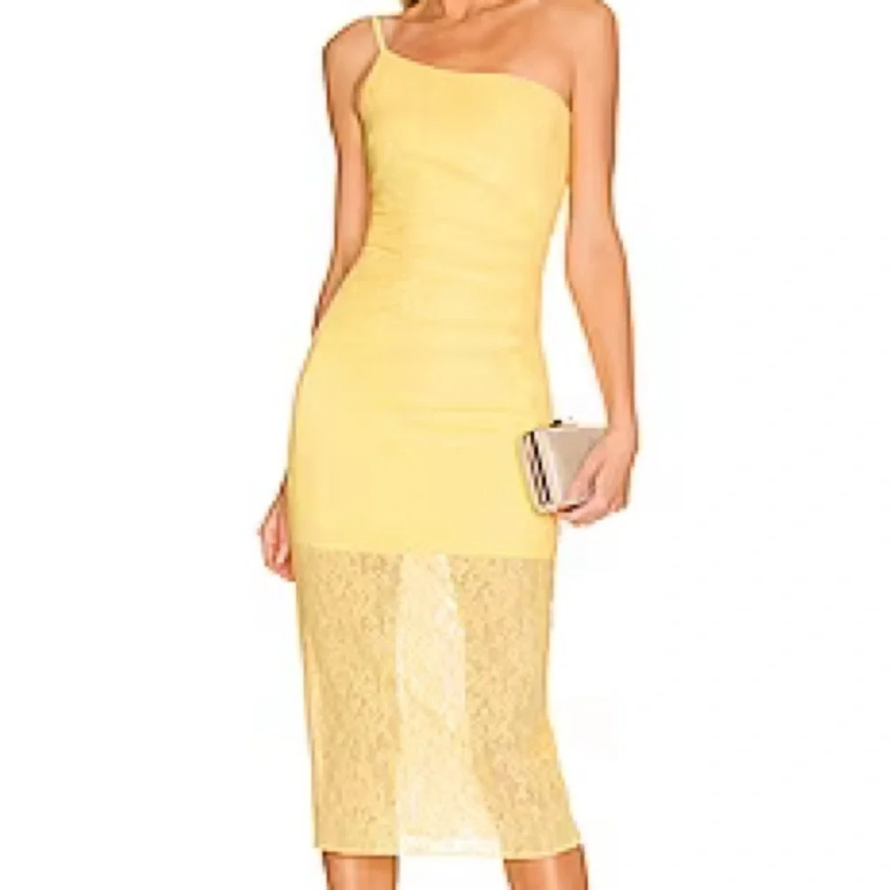 NBD/ Revolve/ Yellow lace One Shoulder MIDI Dress size S - Picture 1 of 9